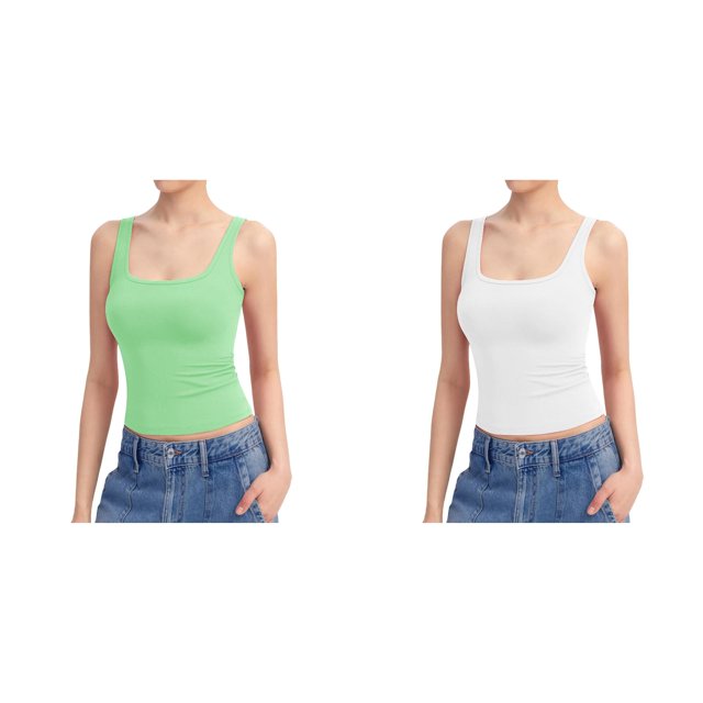 (Lot de 2) Rinsvye Débardeur à Encolure Carrée Sans Soutien-Gorge pour Femmes Haut Sans Manches Doublé Camisole Rembourrée Collection Basique