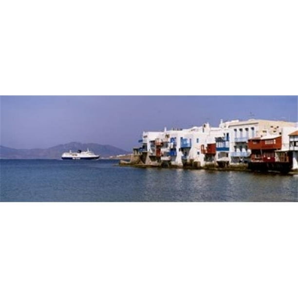 Immeubles au Bord de l'Eau Mykonos Cyclades Îles Grèce Affiche Impression par - 36 x 12