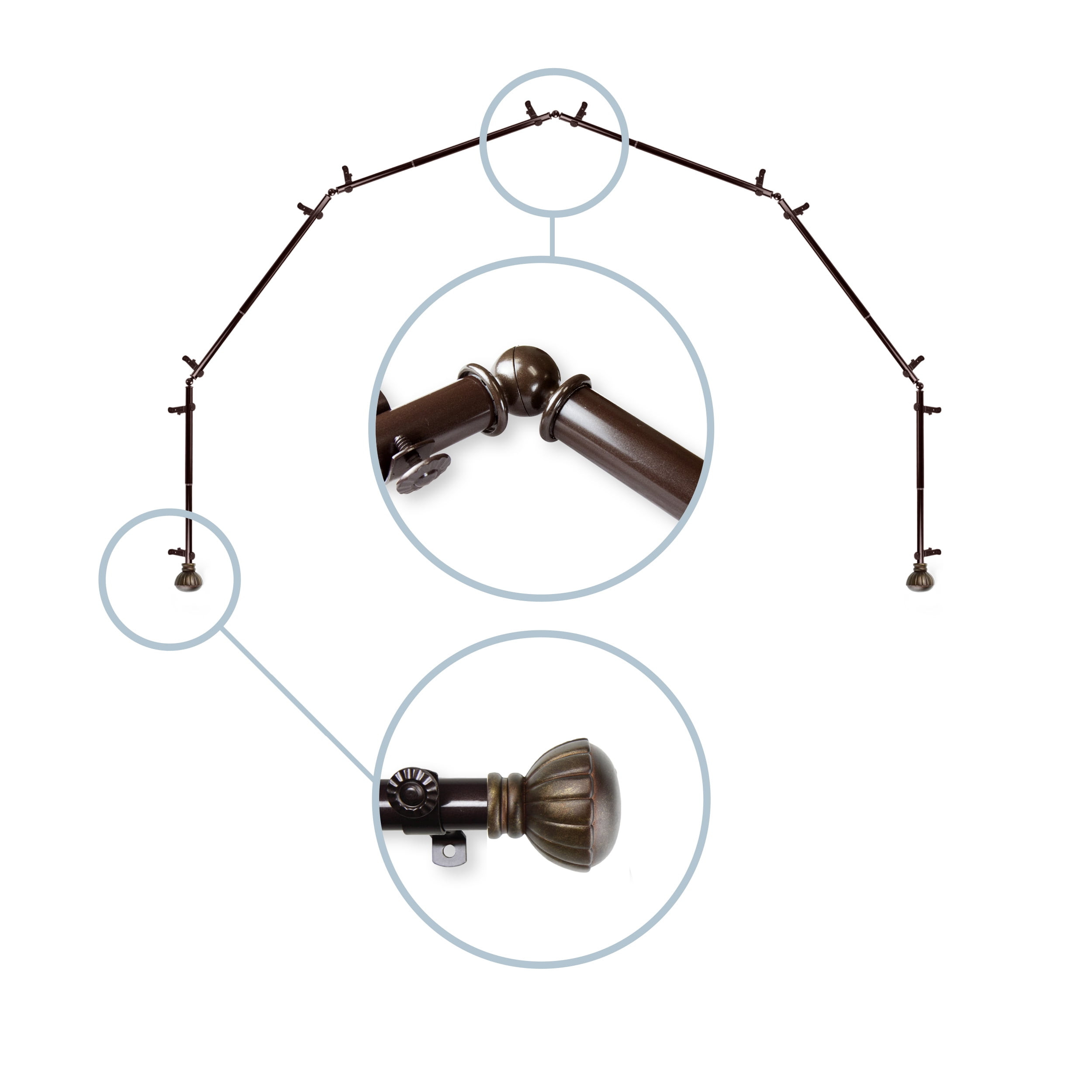 Goblet 13/16" 6-Sided Bay Window Curtain Rod - Cocoa