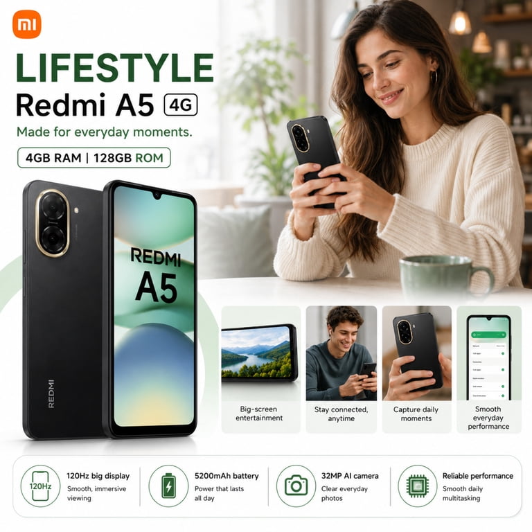 Redmi A5 4+128GB ブラック Xiaomi Redmi A5 4G 128GB ROM 4GB RAM Dual SIM GSM Unlocked - Black