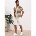 thumbnail image 5 of DARING DIVA Men's Wave Crochet Hollow Out Button Down Striped Shirts XL Brown, 5 of 7