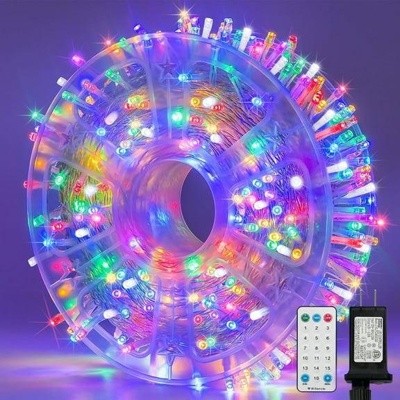 165FT 500 LED String Lights, Multicolor (Red/Green/Pink/Yellow/Blue/Purple/White) Fairy Lights Plug in, 16 Modes Transparent Wire, 3m Power Cord, 29V Low Voltage for Indoor Outdoor Decor