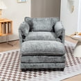 thumbnail image 2 of 40" Wide Accent Chair with Ottoman, 25" Wide SeatUpholstered Lounge Chair, Modern Comfy Lounge Chair, Boucle Armchair Reading Chair with Pillows for Living Room Bedroom, Dark Gray, 2 of 10