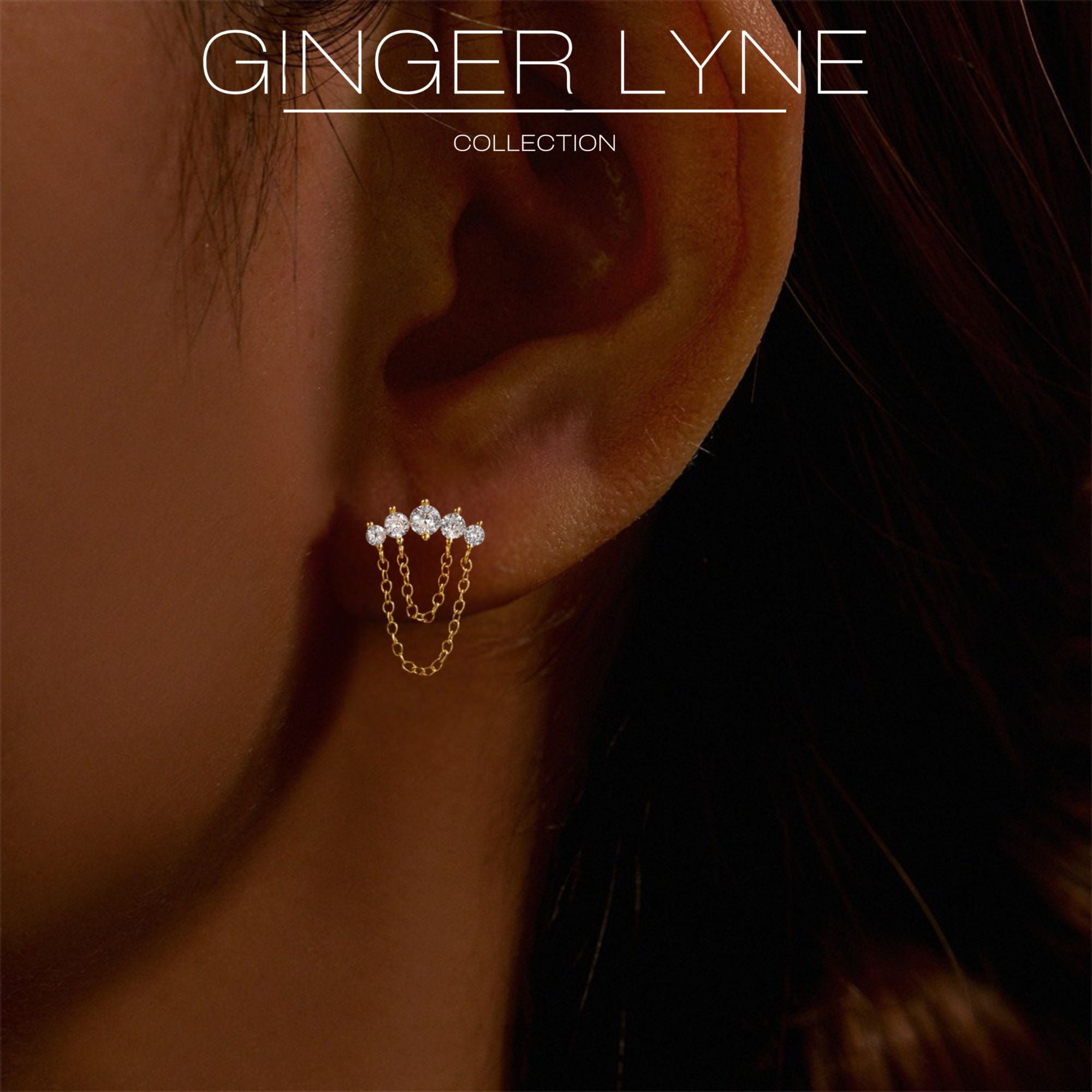 Crawler with Chains CZ Flat Back Earrings 16g Cartilage Helix Tragus Lobe Sterling Silver 1 pair by Ginger Lyne