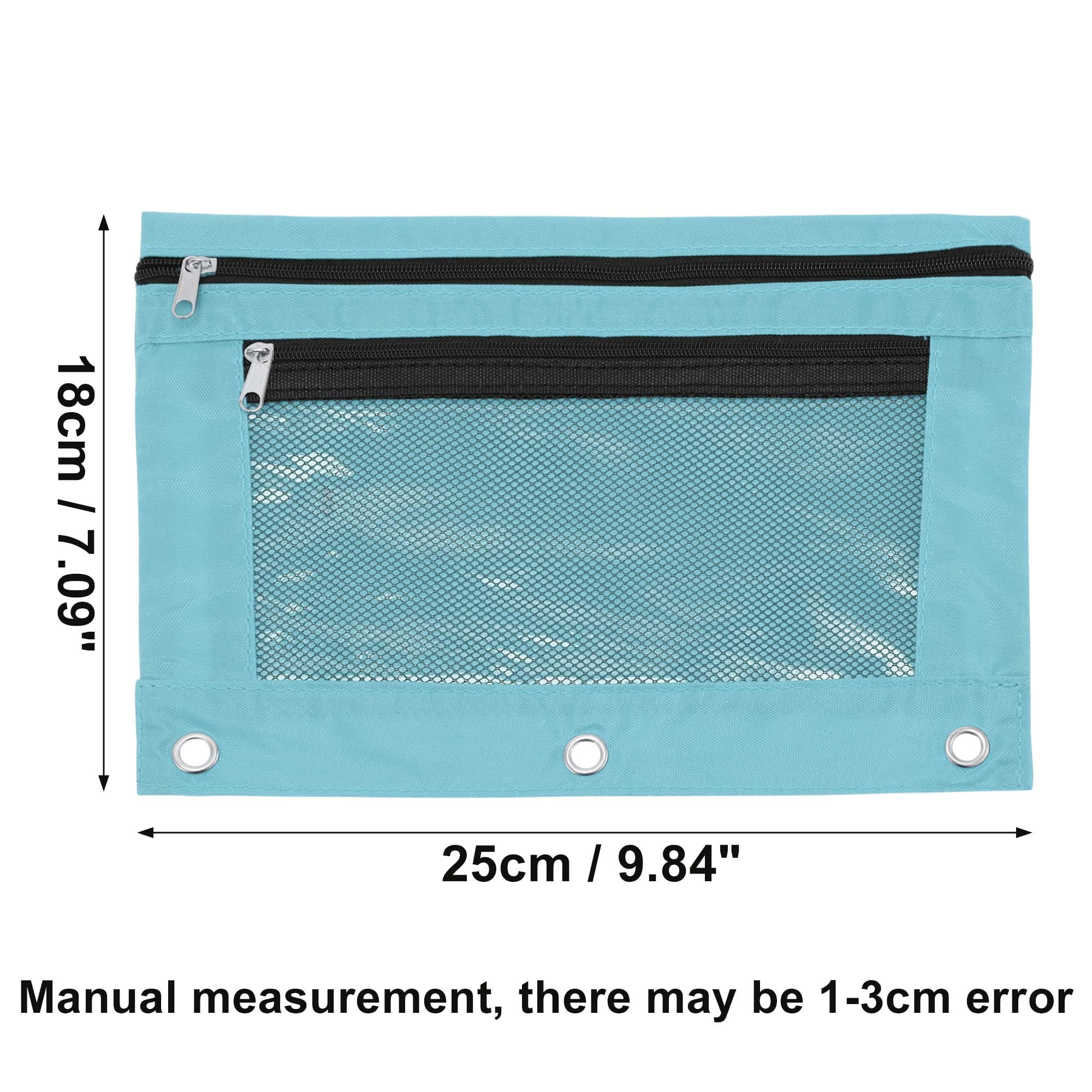 Unique Bargains Smooth Zipper Clear Mesh Double Layer Pencil Case for 3 Ring Binder Sky Blue