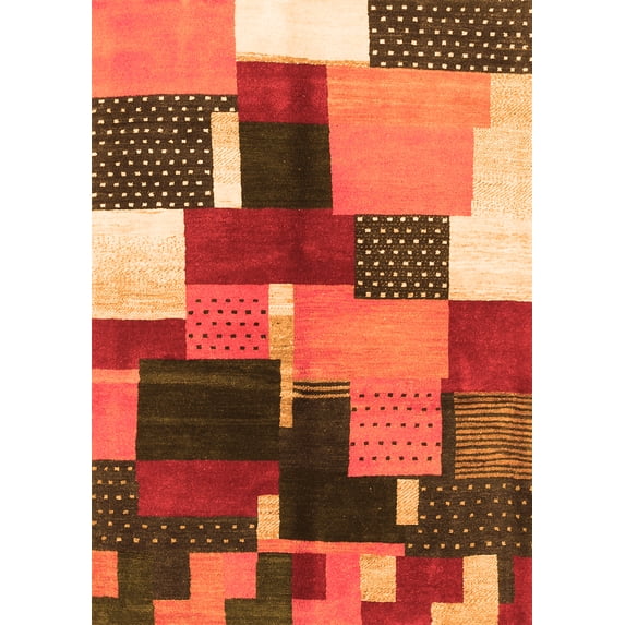 Ahgly Company Indoor Rectangle Abstract Orange Contemporary Area Rugs, 8' x 10'