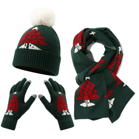 DJN Under $10 Christmas Gifts Women's Coordinated Winter Set - Cable Knit Beanie, Infinity Scarf & Touchscreen Mittens