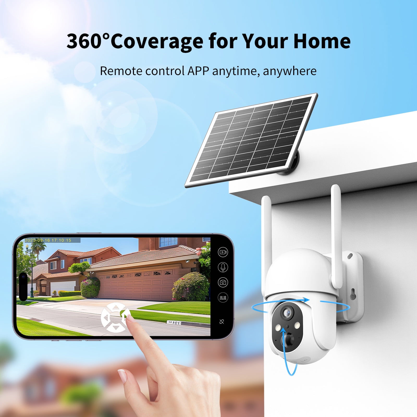 Conico 4G LTE Cellular Solar Security Camera Outdoor, 2K PTZ Wireless Security Camera with SIM Card, No WiFi Needed, AI Human Detection, Color Night Vision, 360° View