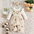 thumbnail image 5 of Cdudpw Newborn Infant Baby Girls Clothes Long Sleeve Ruffle Romper Longs Floral Outfit Toddler Girls Clothes Set(Z156-Beige), 5 of 8