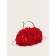 thumbnail image 3 of Women's Red Floral Clutch Purse Elegant Ruffle Evening Bag Wedding Party Handbag with Metal Handle, 3 of 7
