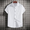thumbnail image 4 of Huresd Mens Button Down Short Sleeve Shirt Cotton Linen Wrinkle Free Solid Color Dress Shirts Casual Shirts Pocket White 2XL, 4 of 4