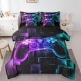 thumbnail image 1 of YST 7Pcs Kids Gamer Comforter Set Twin, Gaming Bedding Comforter Set, Video Games Gamepad Bed In A Bag Neon Glowing Square Geometric Grid Blue Purple Bed Sets With Comforter And Sheets, 1 of 1