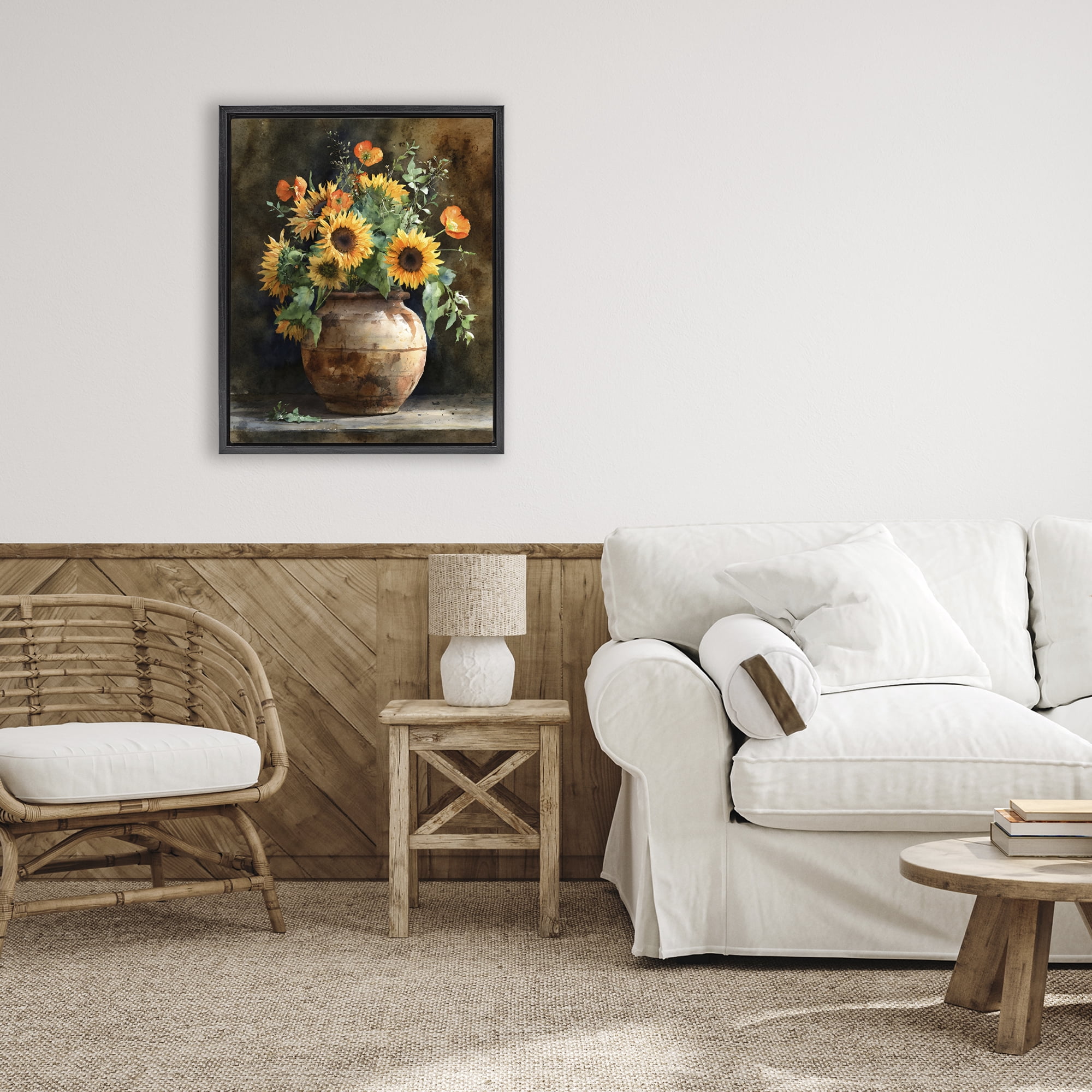 Stupell Industries Rustic Sunflower Display Black Framed Floater Canvas Wall Art, design by Franklyn Gregory