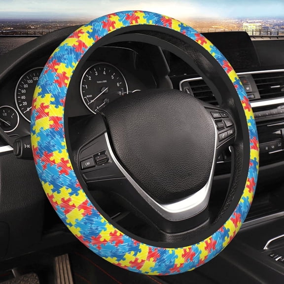 Autism Awareness Steering Wheel Cover Women - 15 Inch Universal Soft Anti Slip Cute Steering Wheel Covers Durable Car Accessories Decor