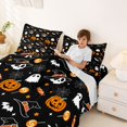 thumbnail image 3 of Homewish Dark Gothic Halloween Bed Sheets,Witch Hat Skull Pumpkin Candy Spider Print Full Size Sheets,4 Pieces,1 Flat Sheet,1 Fitted Sheet and 2 Pillowcases, 3 of 6
