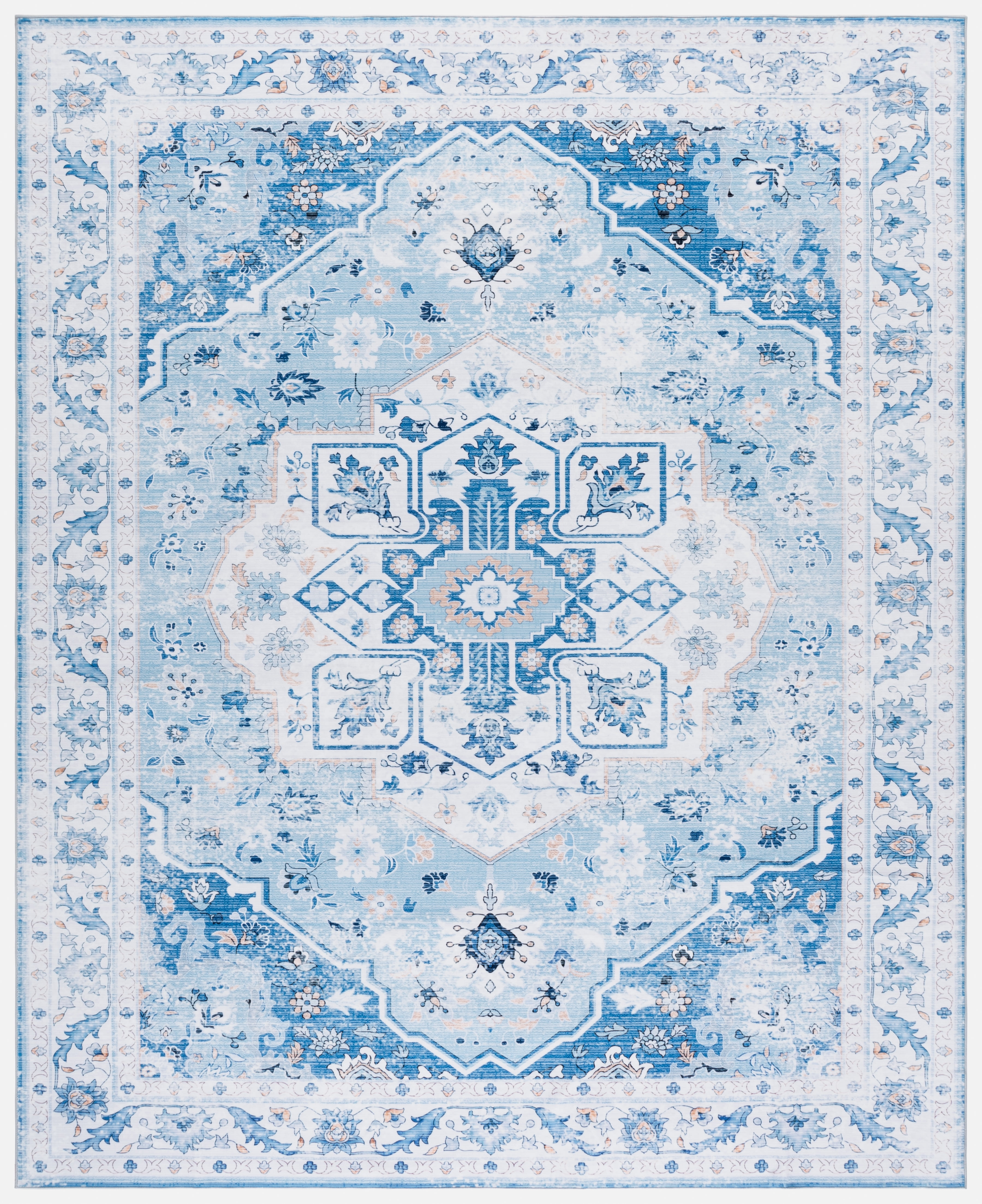 SAFAVIEH Arizona Thames Oriental Machine Washable Area Rug, Light Blue/Blue, 8' x 10'
