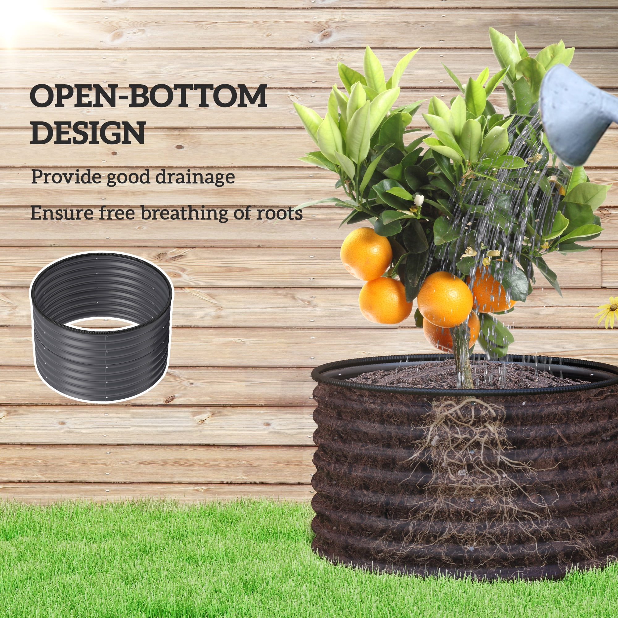 Outsunny Galvanized Raised Garden Bed, Set of 2 Planter Box with Safety Edging, Easy-to-assemble, Dark Gray