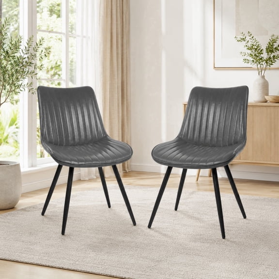 Ciphrias Dining Chairs Set Of 2 Grey PU Leather Metal Legs For Dining Room