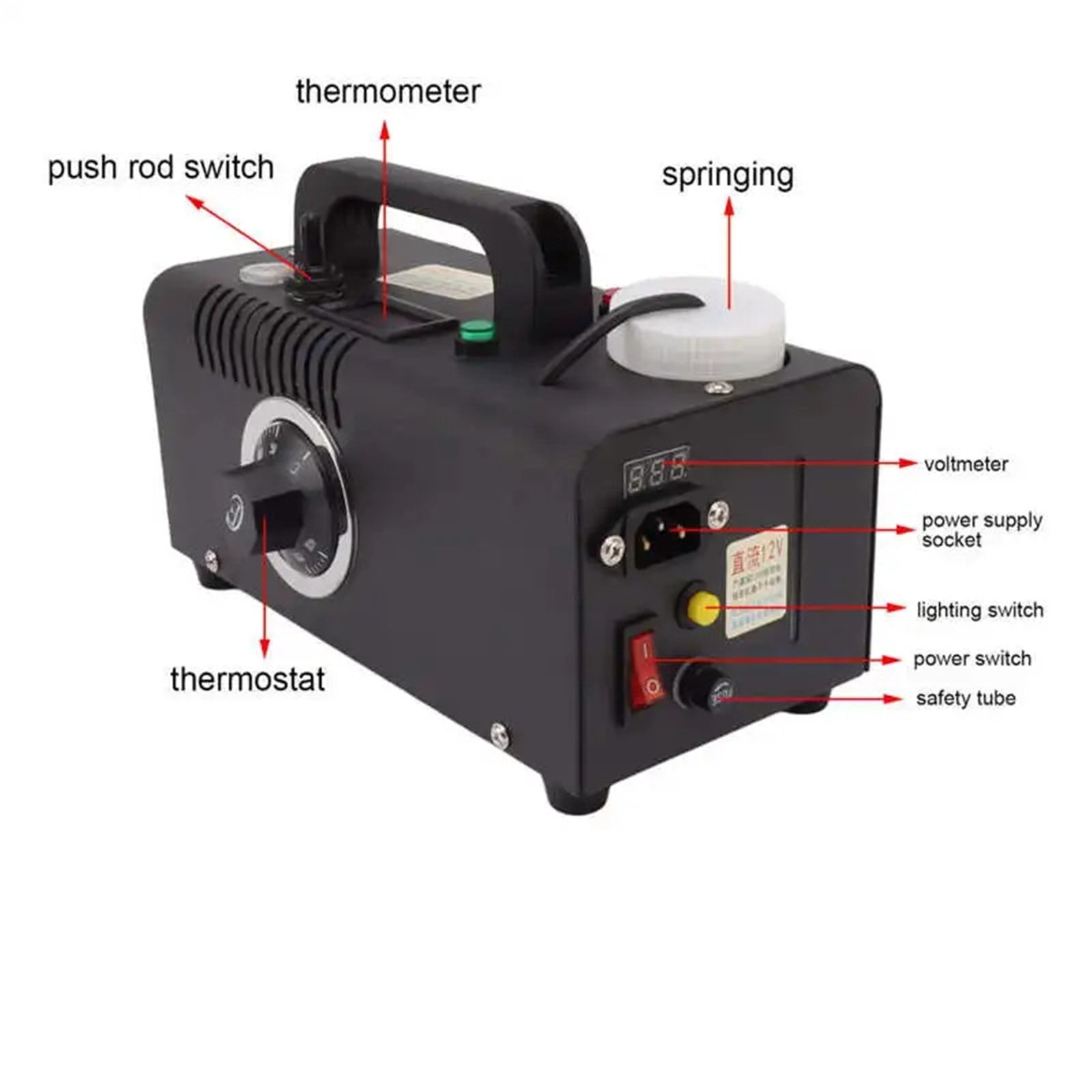 12V Mite Spray Fog Machine With Handle Iron Outdoor Electric Smoke Machine For Mite Bees Removal 250W ,Simple and Efficient
