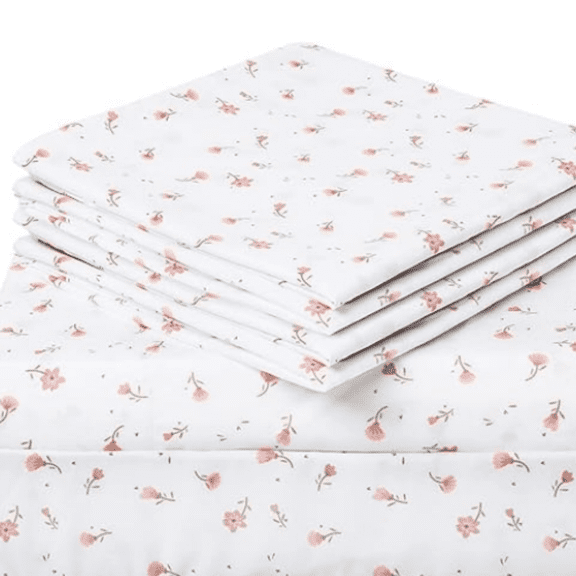 6 Piece Printed Queen Size Bed Sheets, Extra Soft Brushed Microfiber 1800 Bedding Pattern Sheets, Deep Pocket, Wrinkle & Fade Free, Pink Floral