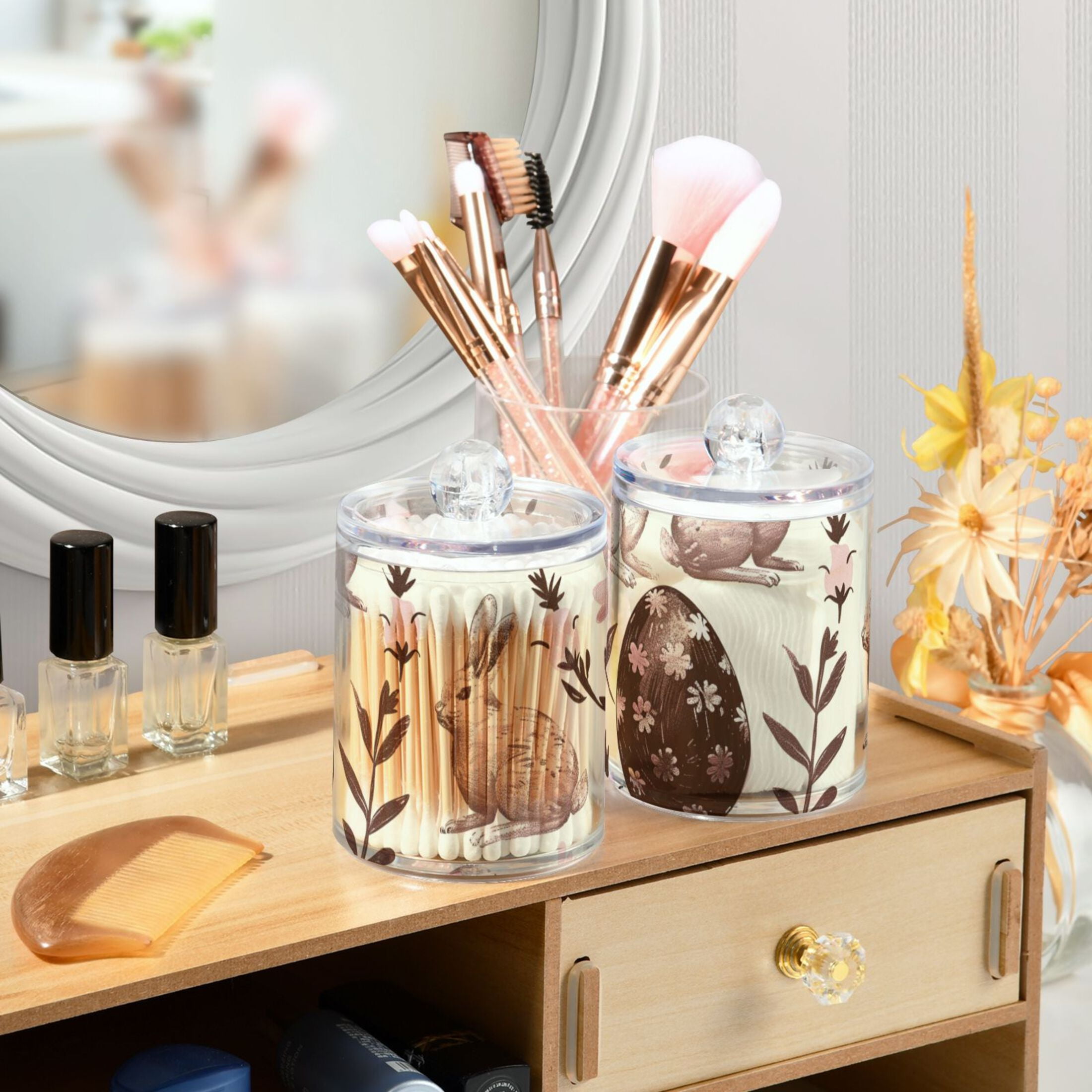 Ckdifva Chocolate Easter Eggs Rabbits Storage Jar with Lid Acrylic Organization Storage Containers Set of 4