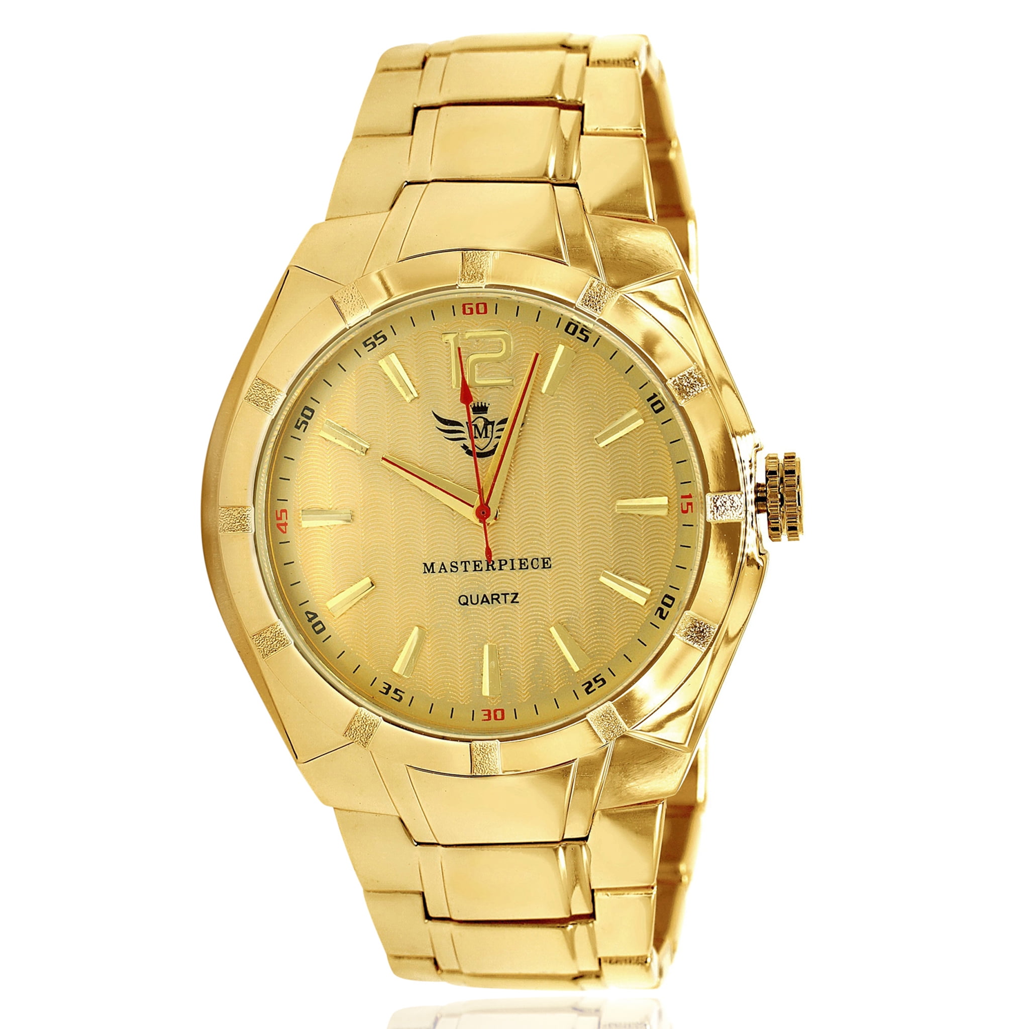 MasterPieces - Gold Matte Accented Bezel Executive Mens Watch - Walmart