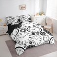 thumbnail image 3 of Manfei Cartoon Clock Twin Bedding Sets 7-Piece, White Black Geometric Stripes Bedding Comforter Set, Teen Kid Child Reversible Sheet Sets, Super Cozy Room Decor, 3 of 7