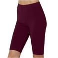 thumbnail image 2 of CFLVAEK Knee Length Biker Shorts Women Stretch High Waisted Tummy Control Biker Shorts Solid Color Running Workout Shorts Wine M, 2 of 6