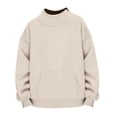 thumbnail image 4 of GobdXE Solid Girls Neck Long Sleeve Sweatshirt Kids Front Kangaroo Pocket Loose Casual Pullover Fashion Daily Top, 4 of 8