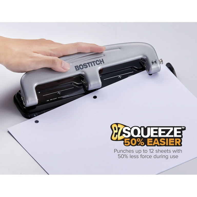 Bostitch EZ Squeeze™ Three Hole Punch, 12-Sheet, Reduced Effort