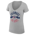 thumbnail image 2 of Women's G-III 4Her by Carl Banks Heather Gray Columbus Blue Jackets City Graphic V-Neck Fitted T-Shirt, 2 of 3