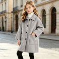 thumbnail image 2 of TIREOW Girls Mid‑Length Coat Solid Color Single Breasted Long Sleeve Lapel Trench Coat Fall Winter Fashionable Warm Overcoat, 2 of 9