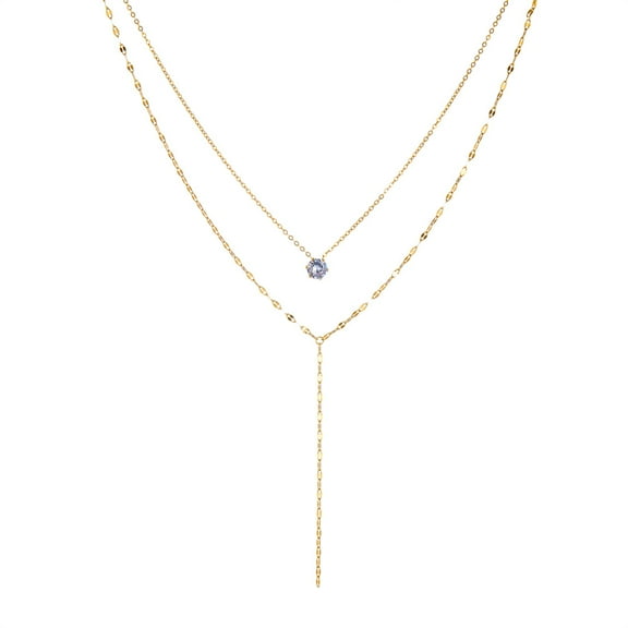 Gold Lariat Necklace for Women, Dainty 14K Gold Plated Y Shaped Cuban Chain Layered Long CZ Drop Pendant Choker Necklaces Fashion Jewelry Gifts