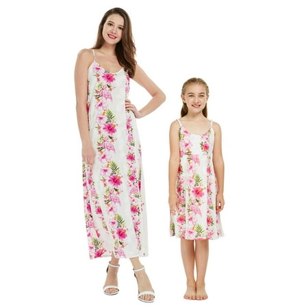 

Matching Hawaiian Luau Mother Daughter Sweetheart and Elastic Strap Dress in Day Dream Bloom