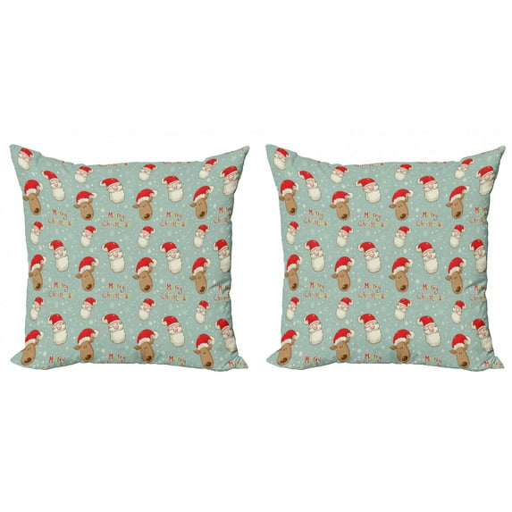 Ambesonne Christmas Throw Pillow Cover 2 Pack, Santa Deer Vintage, 20", Multicolor