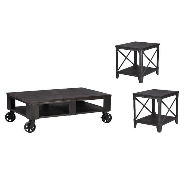 3 Piece Industrial Coffee And End Table Set In Charcoal Metal Com - 3 Piece Coffee And End Table Set In Weathered Charcoal 3 Piece Industrial Coffee And End Table Set In Charcoal Metal Com - 3 Piece Coffee And End Table Set In Weathered Charcoal