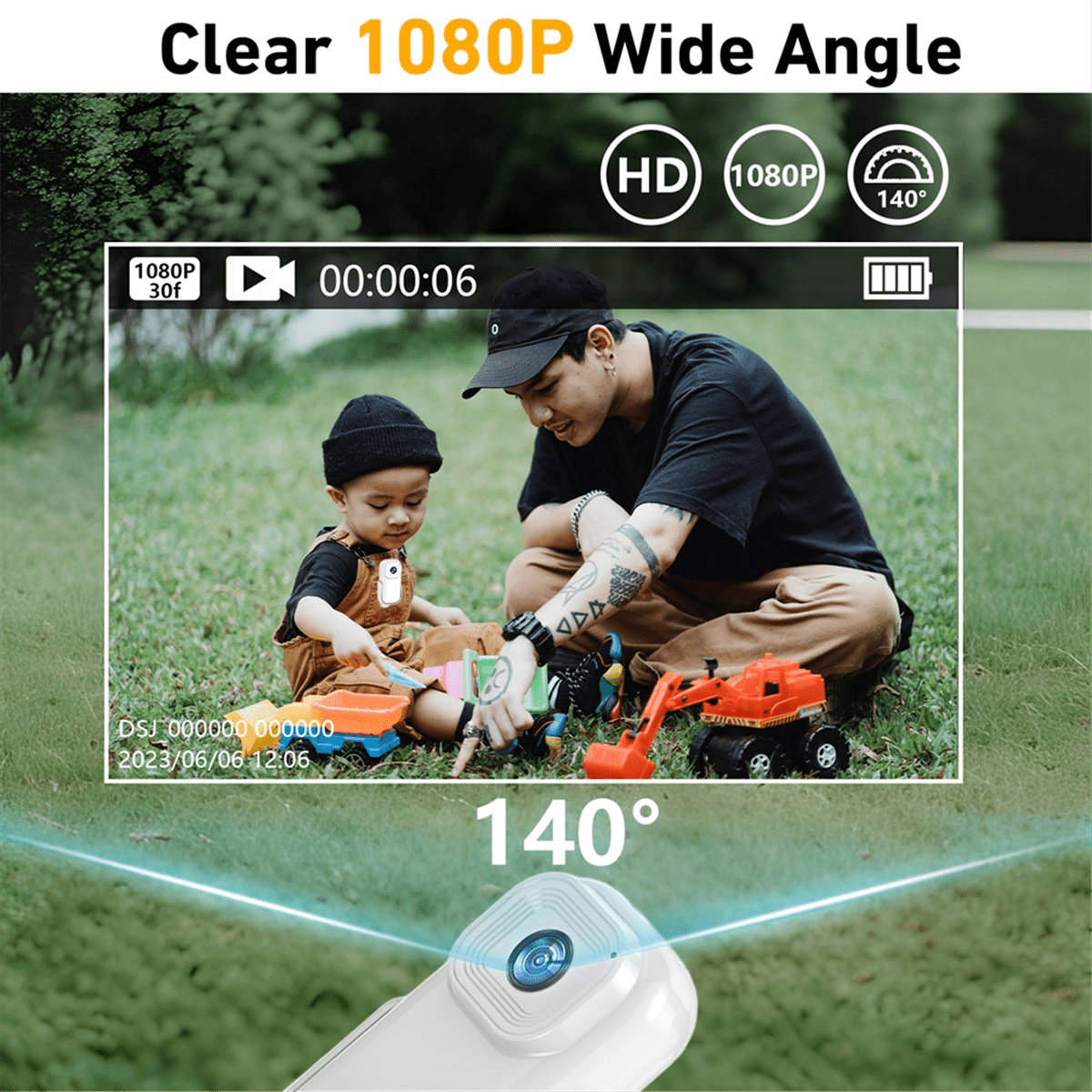 1080P Mini Wifi Camera Portable Body Camera Action Cam Sport DV with Screen Video Recording Camera Back Clip - White