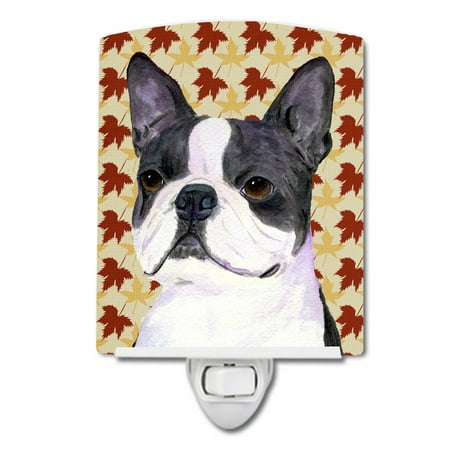 

Caroline s Treasures SS4340CNL Boston Terrier Fall Leaves Portrait Ceramic Night Light 6x4x3 multicolor