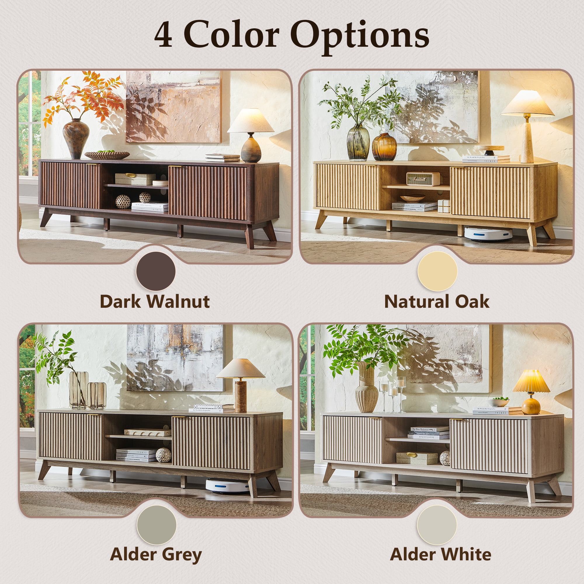 KeyWhat 70" TV Stand with 2 Soft Close Door, Modern Entertainment Center Console Table, Media Furniture for Living Room, Dark Walnut