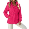 thumbnail image 6 of Jsaierl Women's Water Resistant Hooded Anorak Jacket Snap Button Drawstring Waist Windproof Lightweight Outdoor Rain Coat, 6 of 7