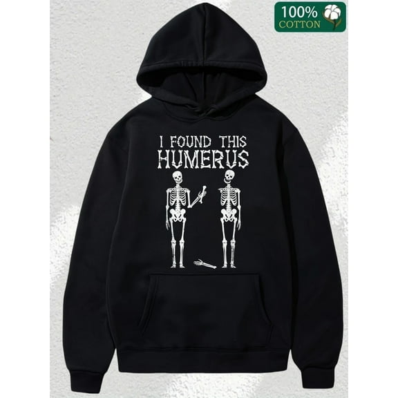 Cinolinkintera Men's Cotton Hoodie Mens I Found This Humerus Funny Spooky Skeleton Halloween-Man's Halloween Hoodies, Halloween Pumpkins Print Casual Relaxed Soft Knit Pullover Hoodie Sweatshirt