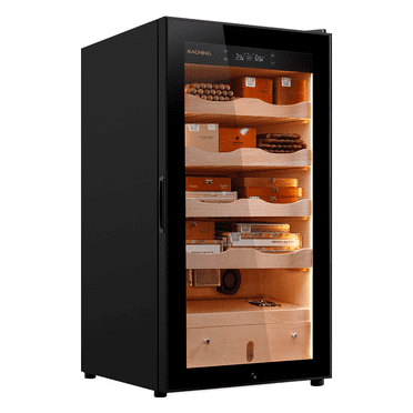 RACHING MA50 Humidor Cabinet, 100L Cigar Humidor for Office&Household Cigar Storing&Aging,Full Wood Frame with Spanish Cedar Drawers&Liner -Black