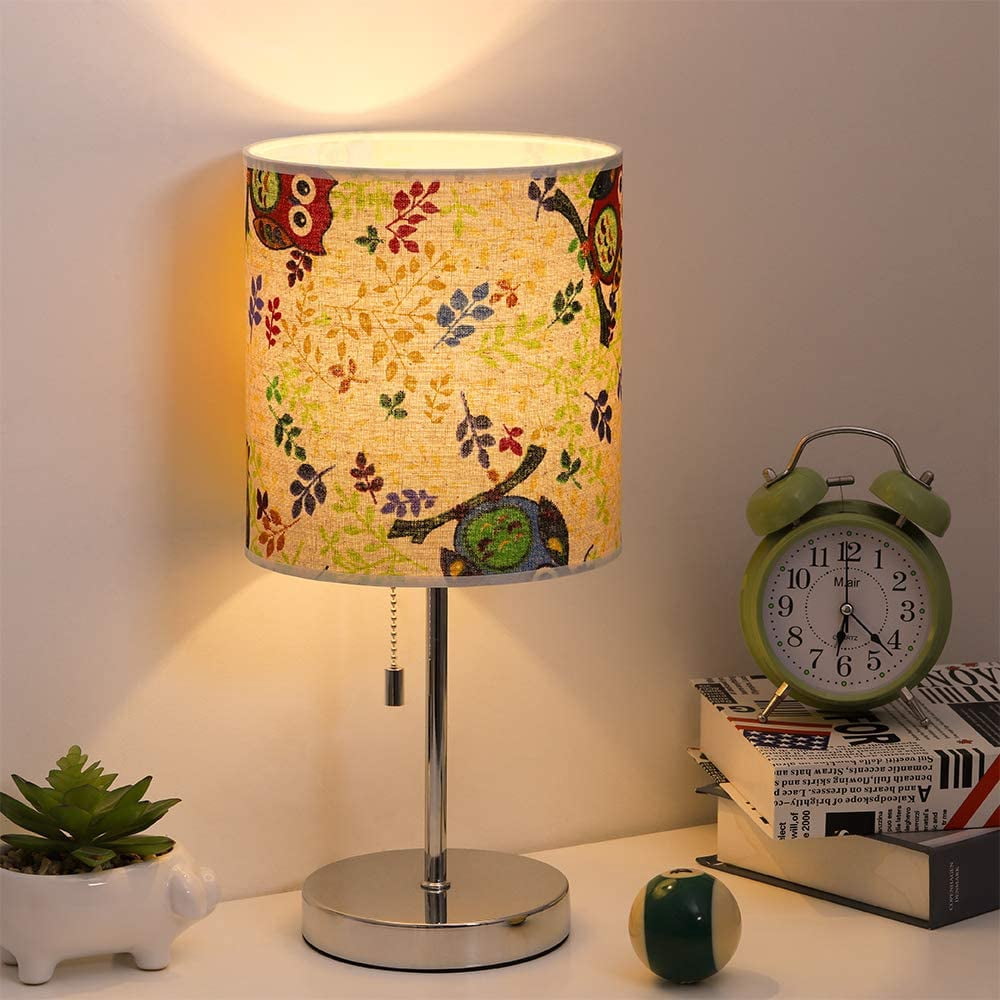 Silver Modern Table Lamp Nightstand Desk Lamp Fabric Shade