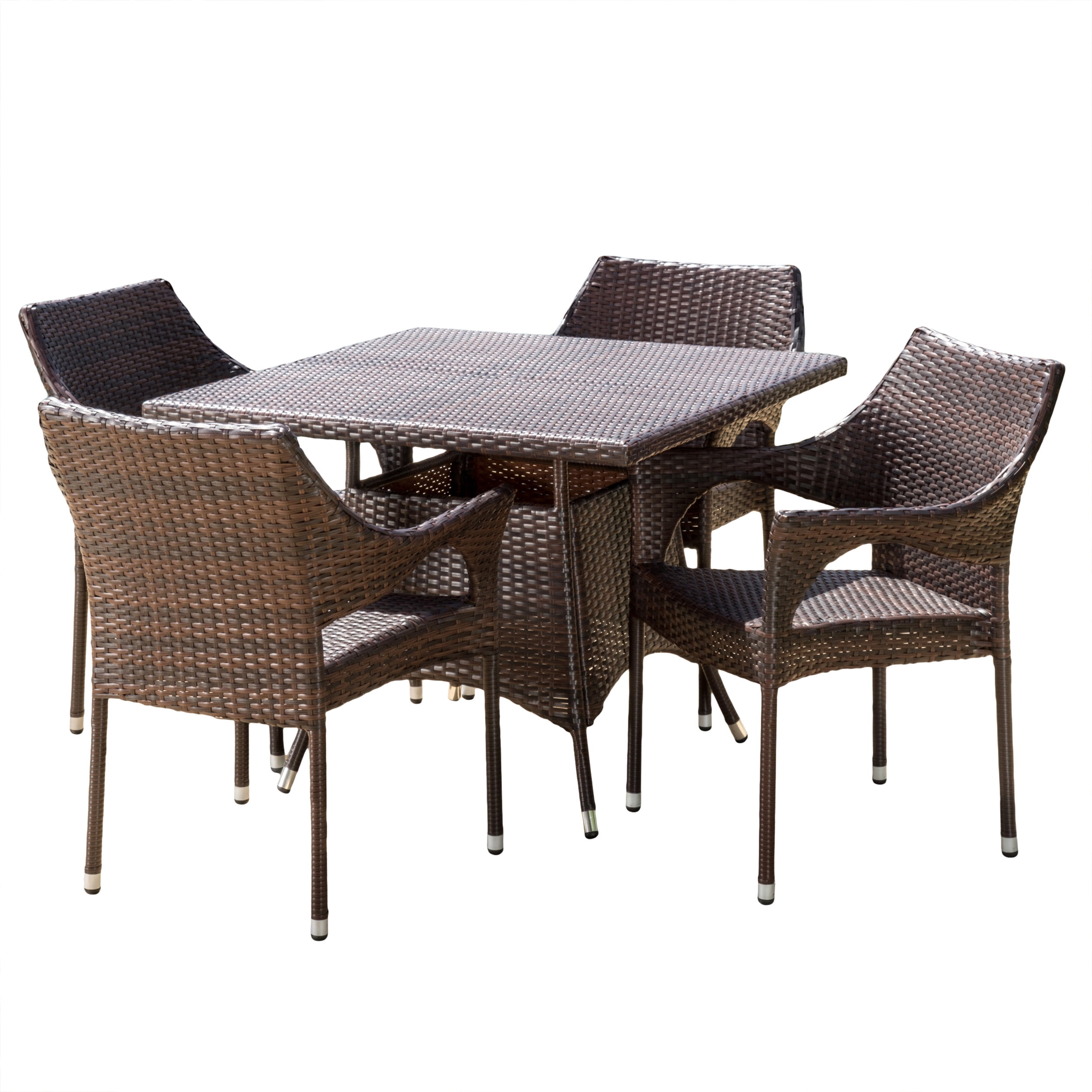 Reeves 5 Piece Outdoor Square Wicker Dining Set, Multibrown