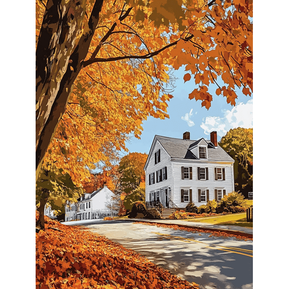 Autumn Fall Foliage House Canvas Wall Art Print，Suitable for Living Room， Bedroom， Dining Room， Office， Hallway Decoration.