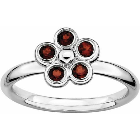 Silver Garnet Cuff - Sterling Silver Garnet Flower Ring
