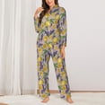 thumbnail image 2 of KLL Lavender Flowers Print Women's Long Sleeve Pajamas with Pants Sleepwear Loungewear 2 Set-Large, 2 of 7