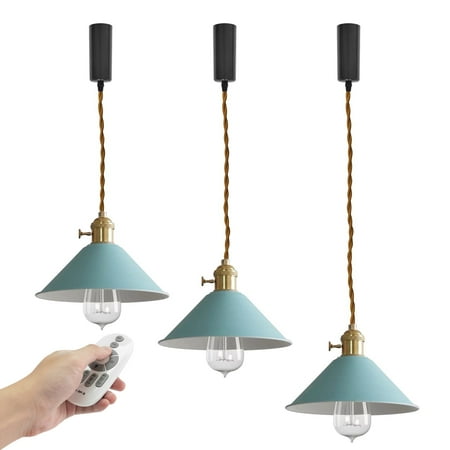 

FSLiving Adjustable Wire Length H-Type Track Hanging Light Remote Control Macaron Blue Metal Pendant Light Fixture Retro Industrial Lamp Dimmable&Color Changing&Timing for Bar Kitchen Sink - Set of 3