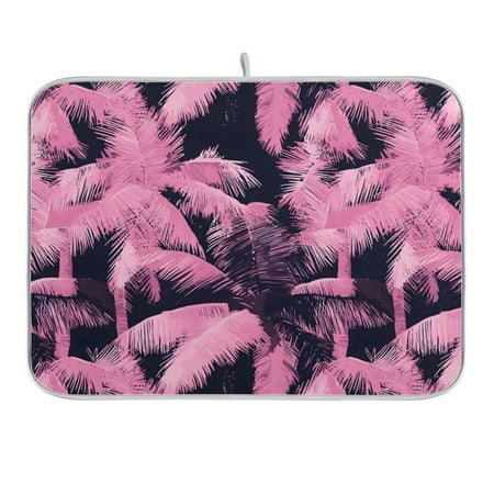 

Pink Palm Tree on Black Dish Drying Mat 16x18 Absorbent Microfiber Draining Rack Pad for Kitchen Counter Sink