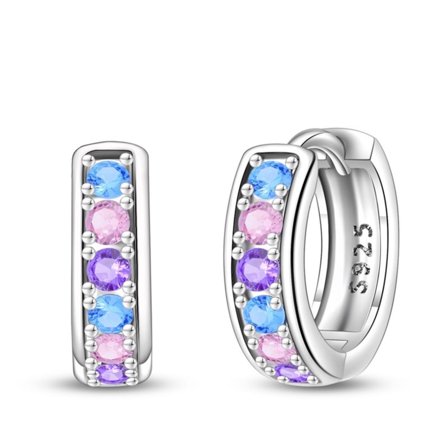 KUNSIR 925 Sterling Silver Hoop Earrings,Women Colorful Cubic Zirconia Earrings